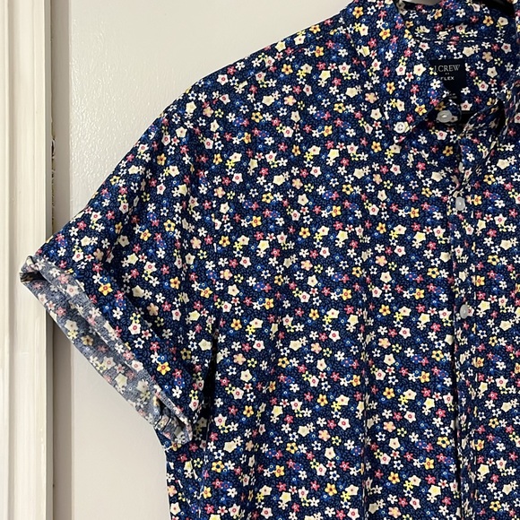 JCrew Flex Floral Short Sleeve Button Front Cotton Blend Shirt Sz L - Picture 10 of 11